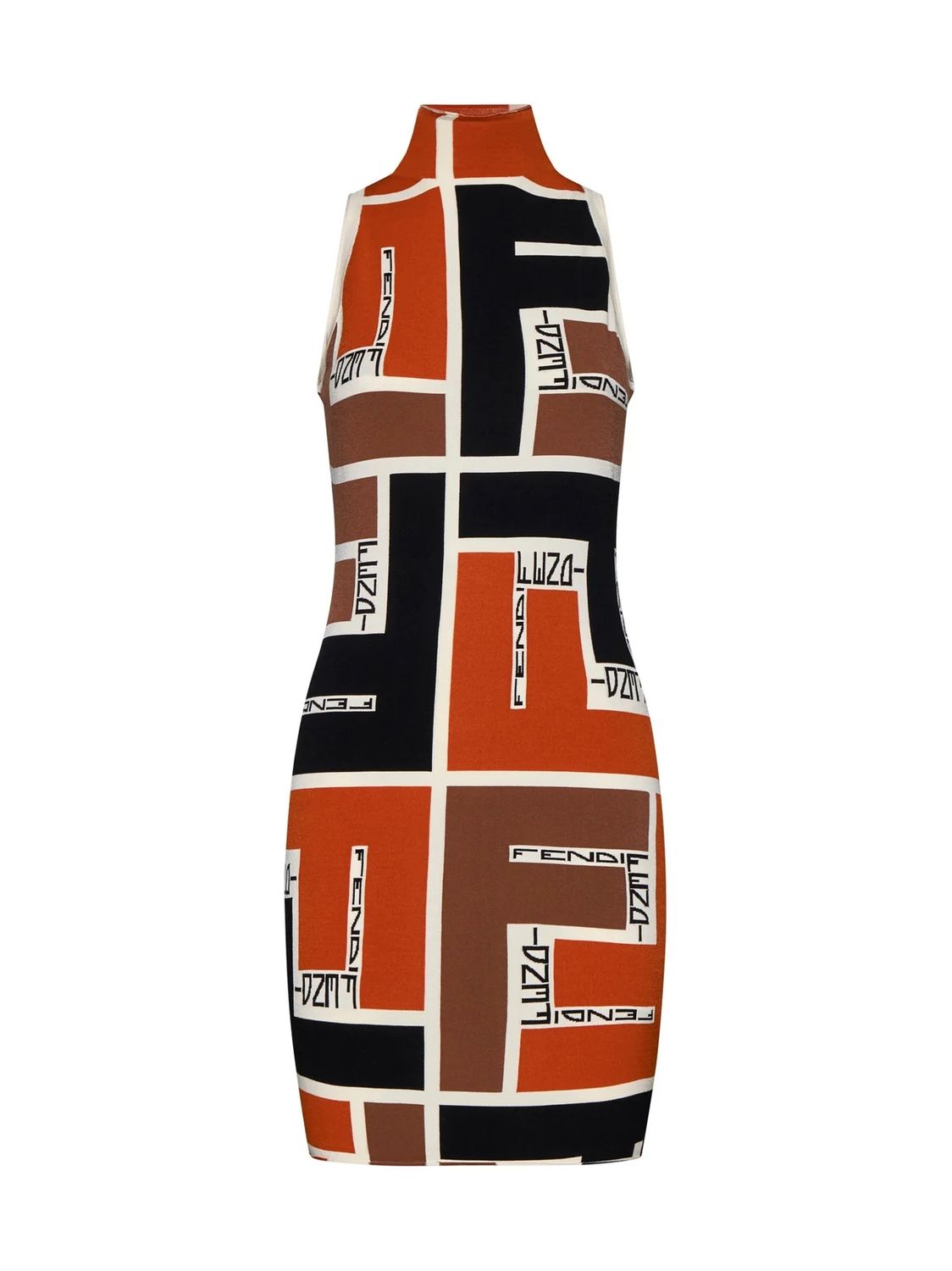 Orange FENDI FF PRINTED HIGH NECK SLEEVELESS MINI DRESS FZDC42ARV2F1NZQ LOZURI