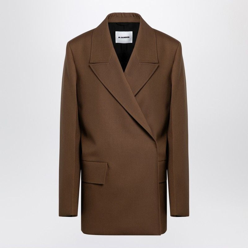 215 JIL SANDER  BROWN WOOL DOUBLE-BREASTED JACKET