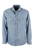 CEI28 BRUNELLO CUCINELLI LIGHTWEIGHT DENIM LEISURE FIT SHIRT WITH PRESS STUDS, EPAULETTES AND POCKETS