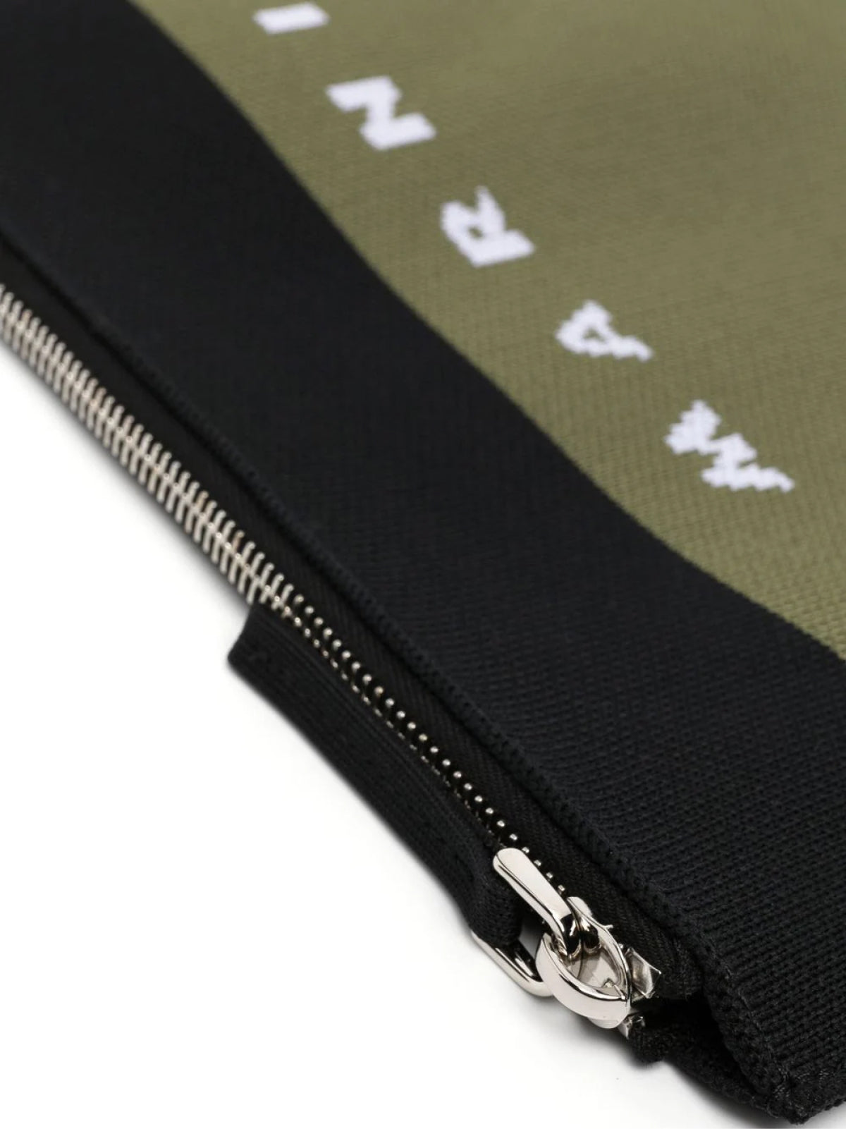 GREEN MARNI LOGO-EMBROIDERED ZIP CLUTCH BAG