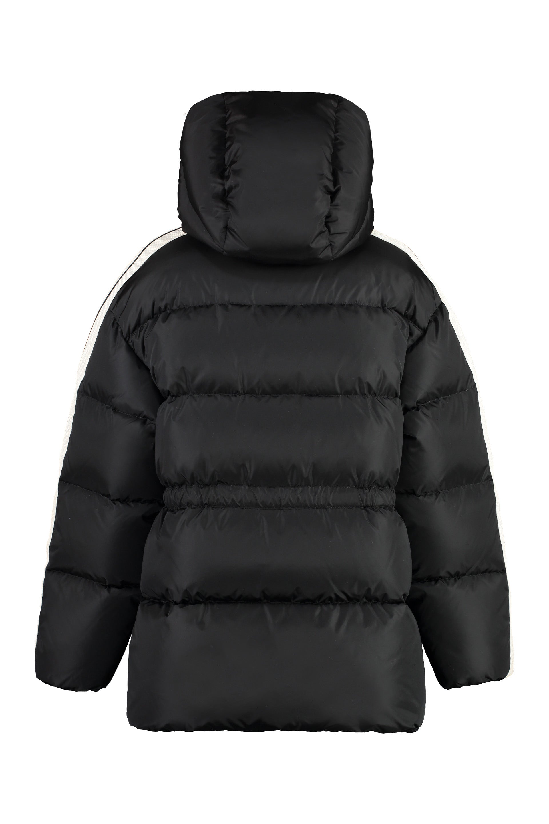 BLACK OFF WHITE PALM ANGELS HOODED TECHNO FABRIC DOWN JACKET