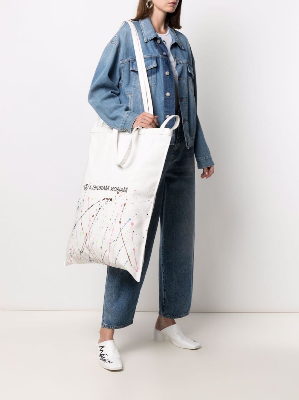 WHITE MAISON MARGIELA MM6 OVERSIZE LOGO TOTE BAG