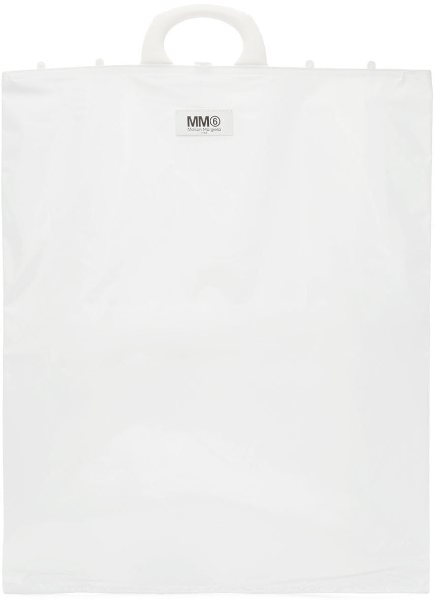 WHITE MAISON MARGIELA MM6 LOGO TOTE BAG