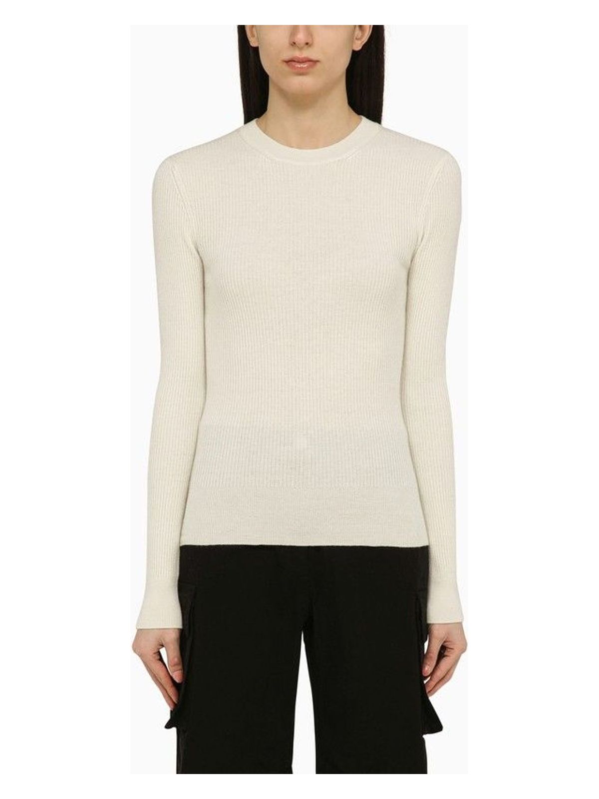 433 CANADA GOOSE  WHITE RIB KNITTED SWEATER IN WOOL