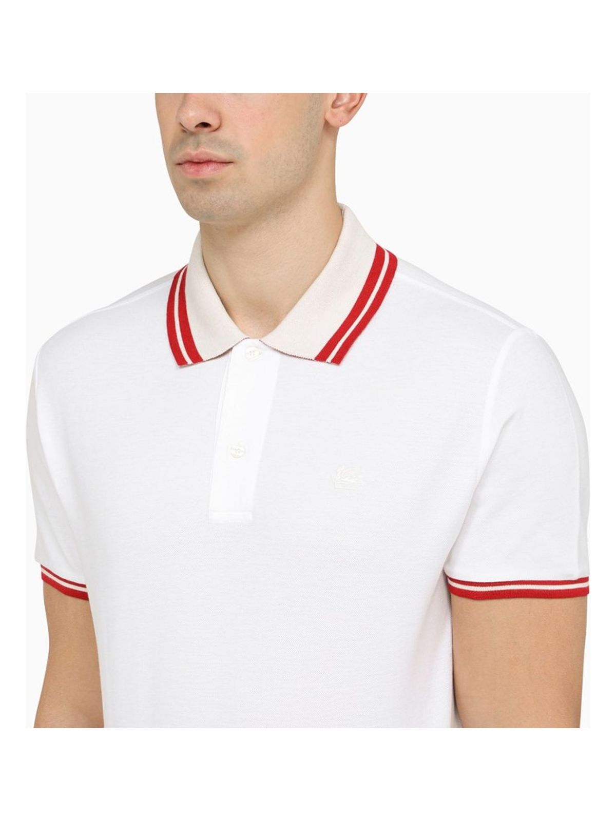 W0800 ETRO  WHITE SHORT-SLEEVED POLO SHIRT WITH LOGO EMBROIDERY