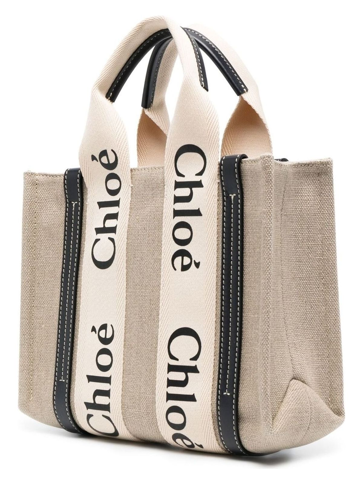 WOODY91J CHLOÉ WOODY CANVAS AND LEATHER TOTE BAG