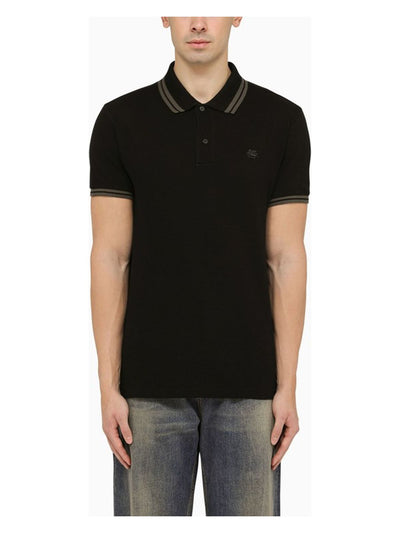 N0000 ETRO  BLACK SHORT-SLEEVED POLO SHIRT WITH LOGO EMBROIDERY