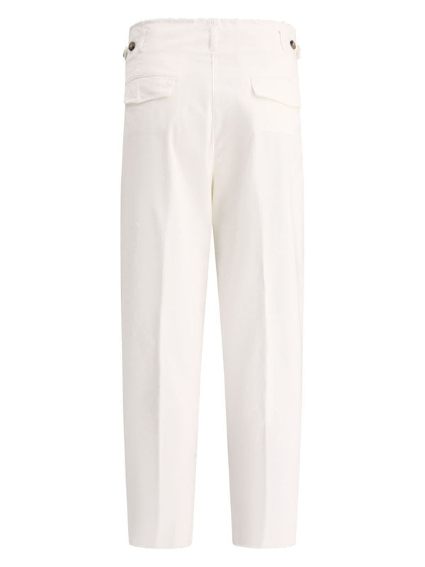 White PESERICO TROUSERS WITH FRINGED DETAILS
