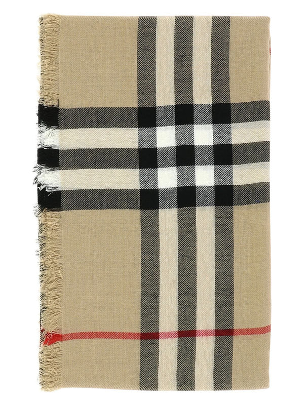 Beige BURBERRY CHECK WOOL SCARF