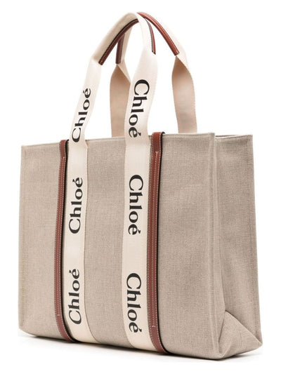 WOODY90U CHLOÉ WOODY CANVAS AND LEATHER TOTE BAG