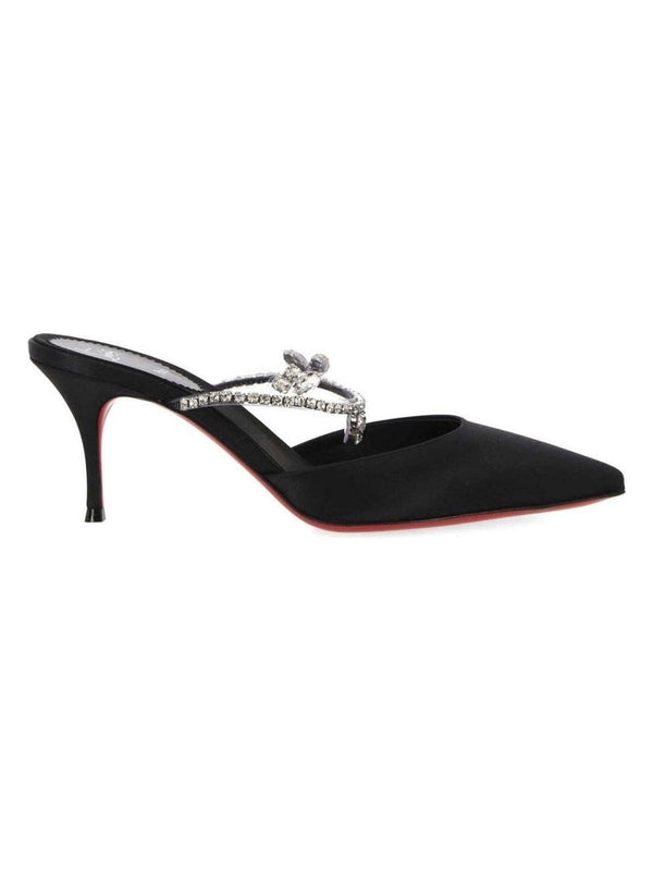 PLANETQUEENB439 CHRISTIAN LOUBOUTIN EMBELLISHED STRAP POINTED TOE BRANDED FOOTBED 70MM MID HEELS