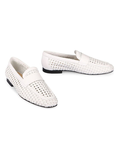 NW00 DOUCAL'S  WHITE WOVEN LEATHER MOCCASIN