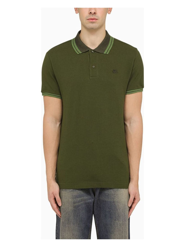 V9524 ETRO  GREEN SHORT-SLEEVED POLO SHIRT WITH LOGO EMBROIDERY