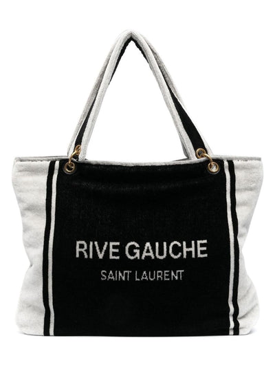 1070 SAINT LAURENT  RIVE GAUCHE TOTE IN BLACK AND WHITE TERRY CLOTH