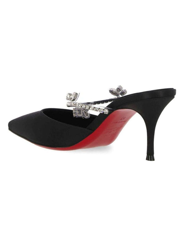 PLANETQUEENB439 CHRISTIAN LOUBOUTIN EMBELLISHED STRAP POINTED TOE BRANDED FOOTBED 70MM MID HEELS