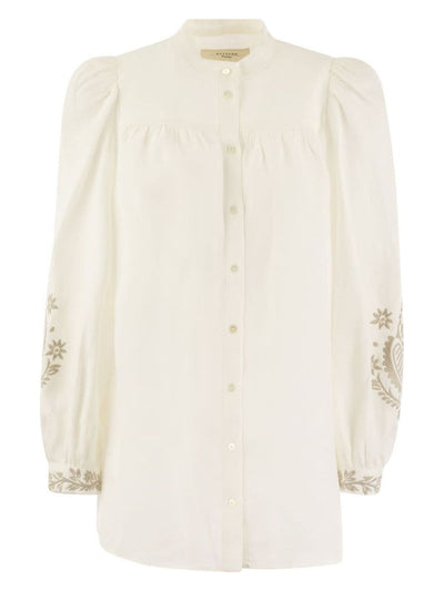 027 WEEKEND MAX MARA CARNIA - LINEN CLOTH SHIRT WITH EMBROIDERY