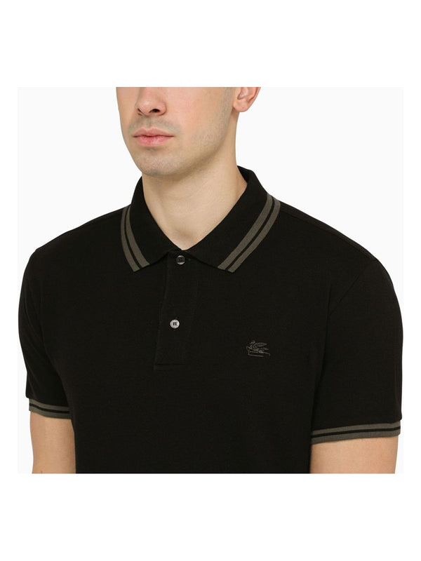 N0000 ETRO  BLACK SHORT-SLEEVED POLO SHIRT WITH LOGO EMBROIDERY