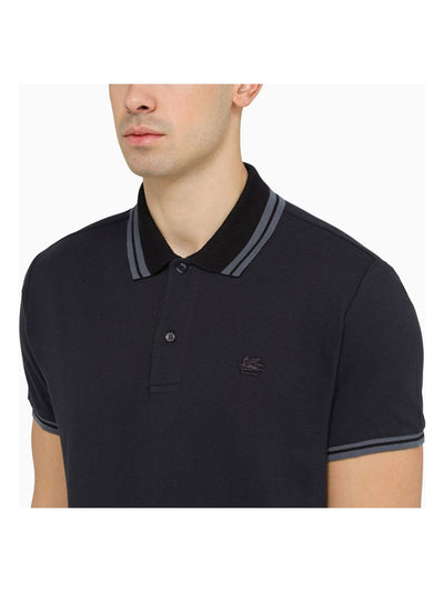 B0665 ETRO  BLUE SHORT-SLEEVED POLO SHIRT WITH LOGO EMBROIDERY