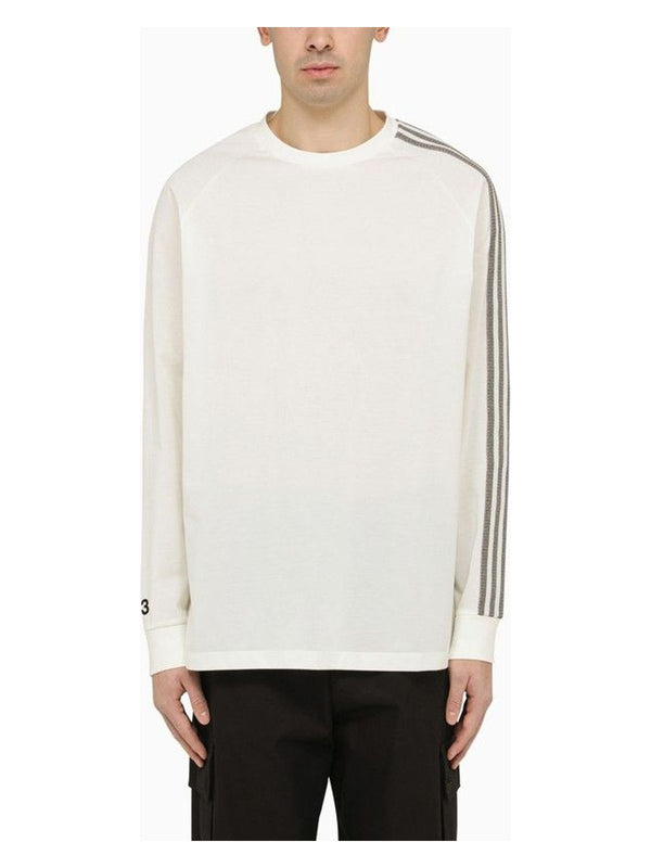 OW Y-3  WHITE CREW-NECK LONG SLEEVES T-SHIRT WITH LOGO