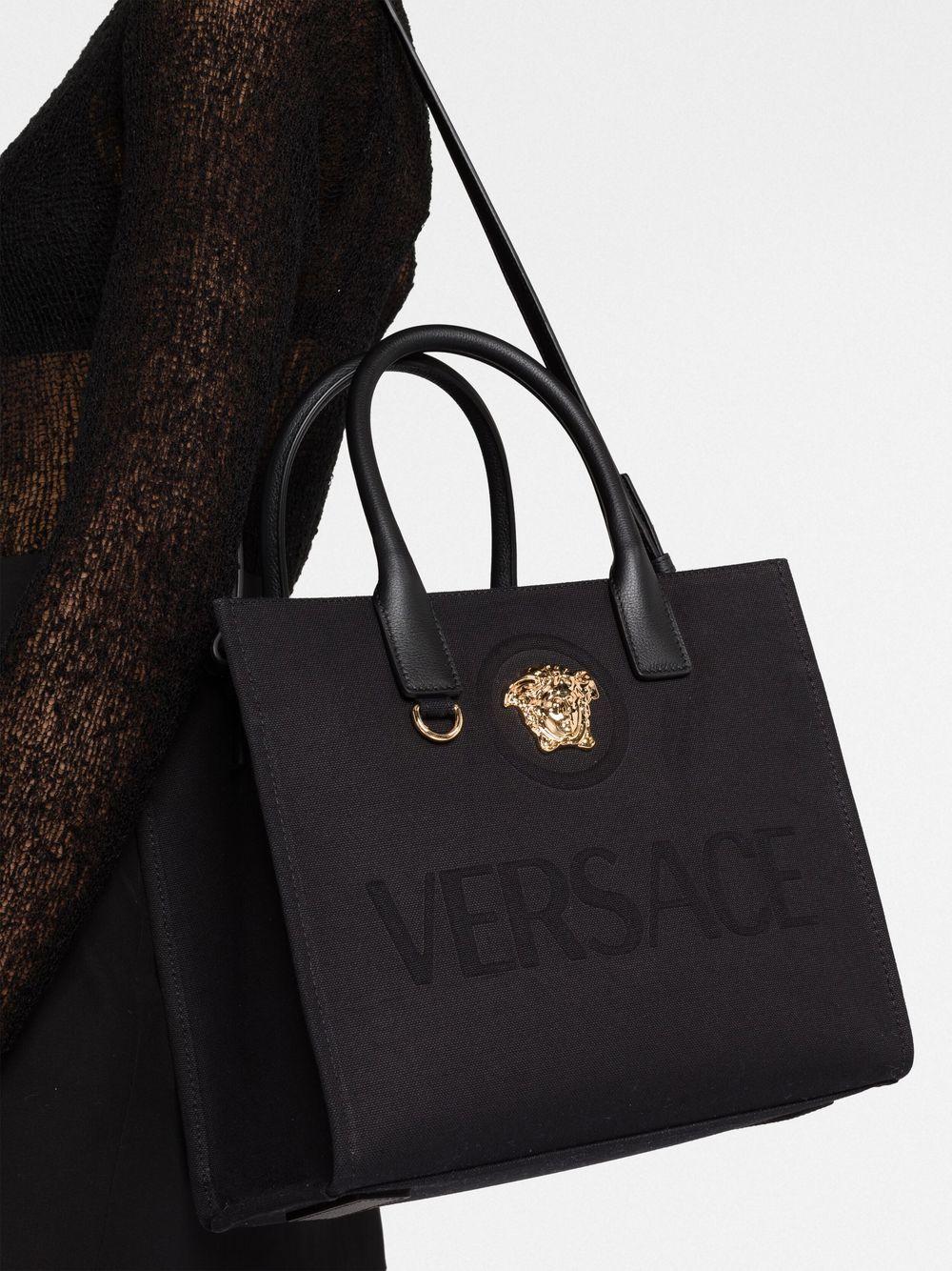 Versace La Medusa Small Logo Canvas Tote Bag