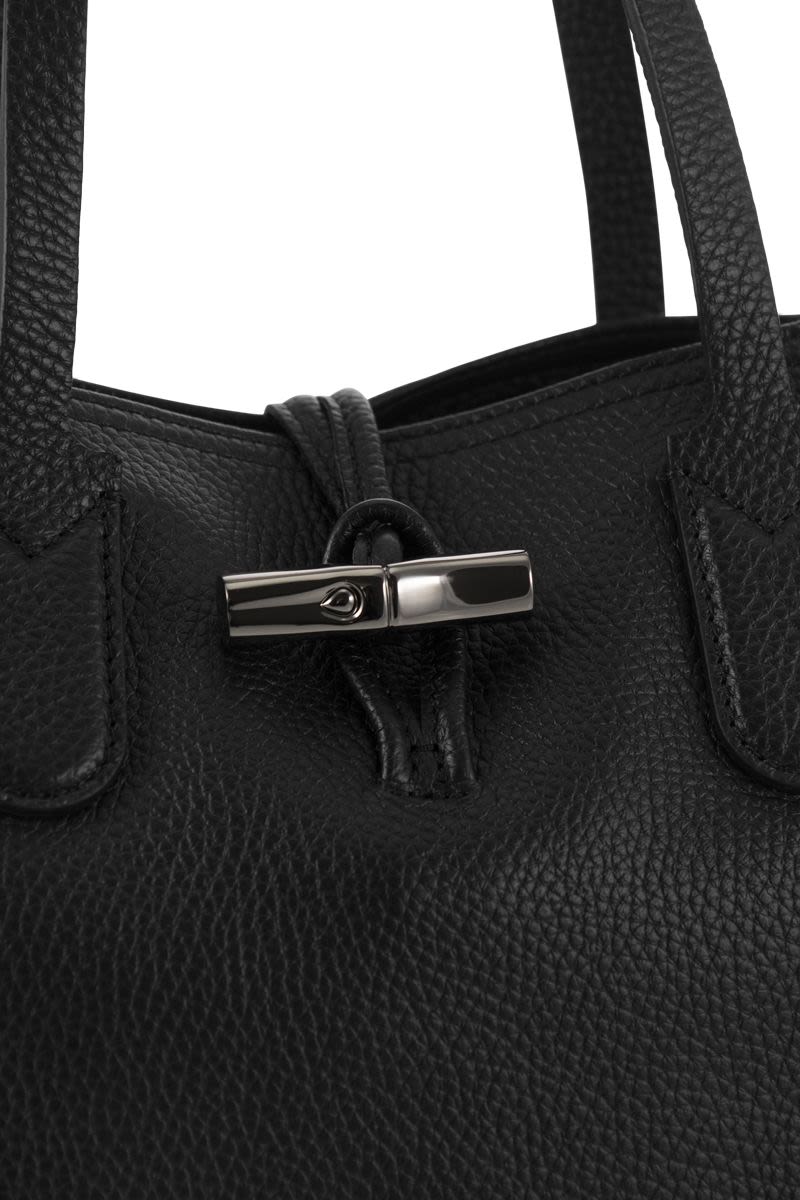 Longchamp 'Roseau' Leather Shoulder Tote Handbag, Black