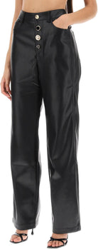 BLACK ROTATE BIRGERCHRISTENSEN  EMBELLISHED BUTTON FAUX LEATHER PANTS