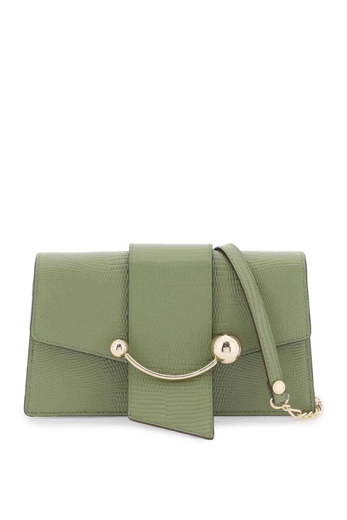 Strathberry Box Crescent Leather Shoulder Bag Green