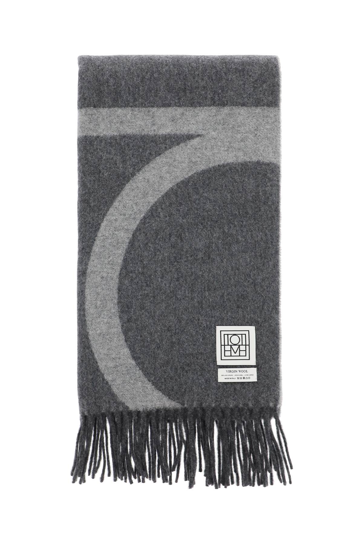 Monogram jacquard wool scarf dark grey mélange - Totême
