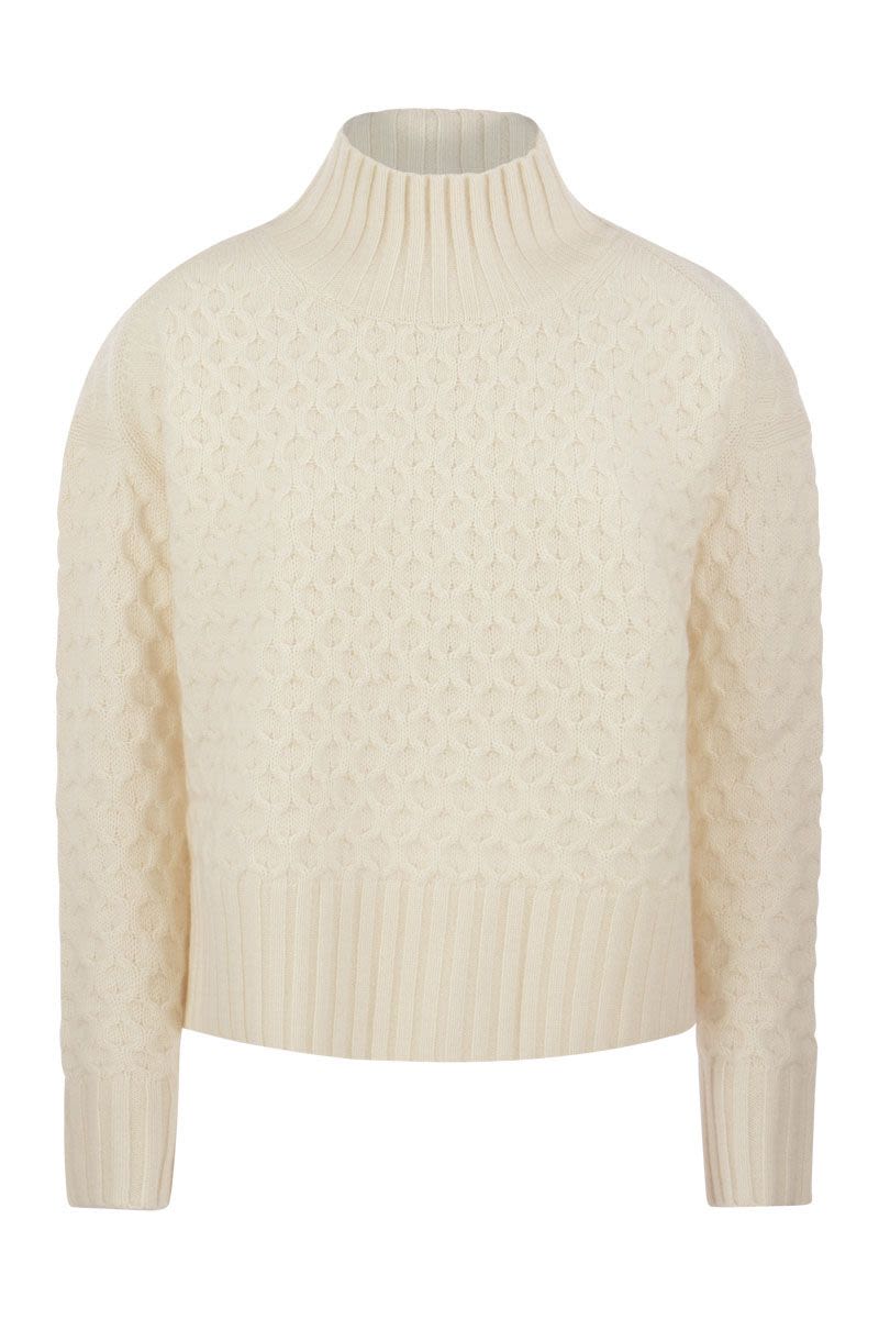 Wool Cashmere Turtleneck Sweater in Lozenge Stitch | LOZURI