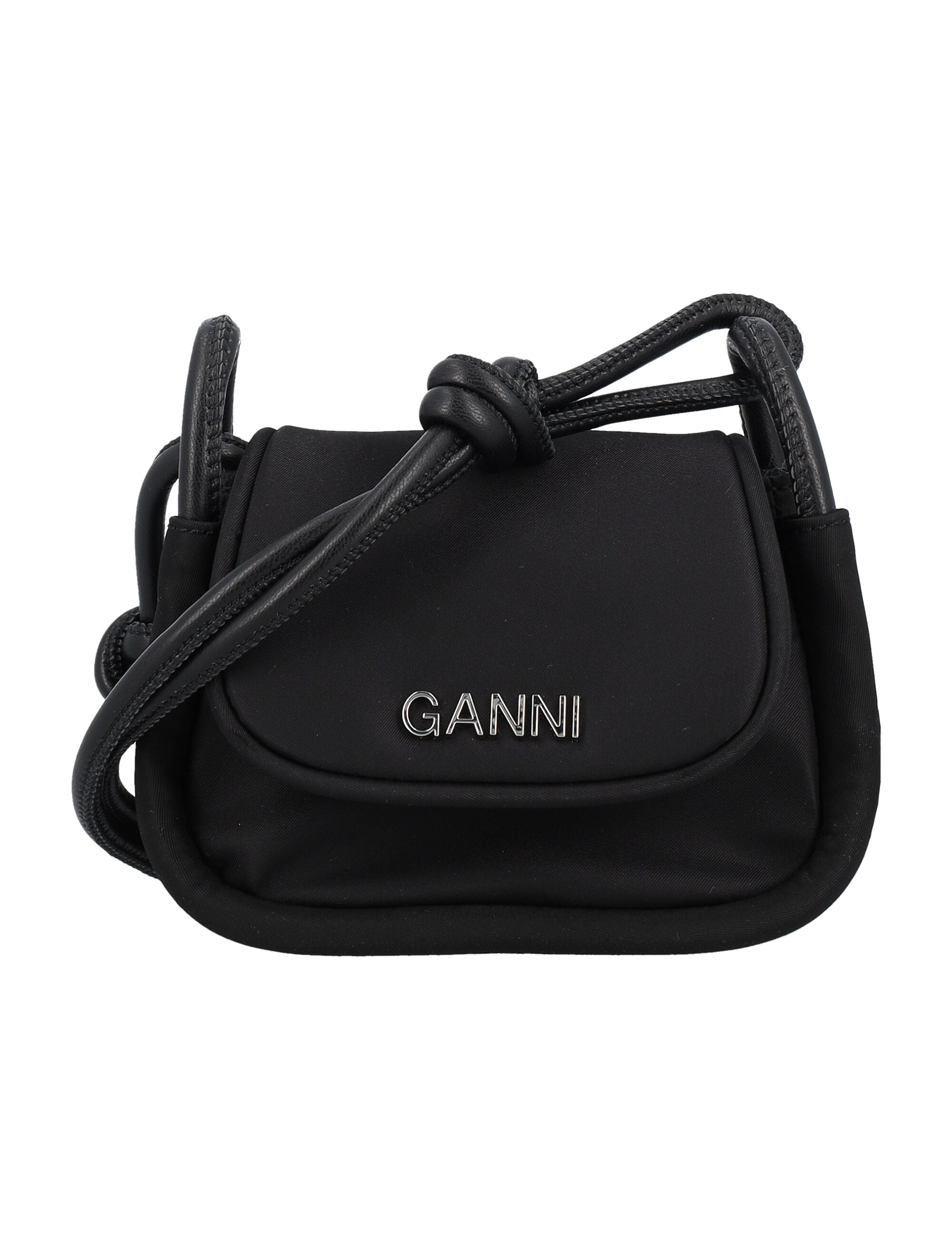 GANNI: Knot Mini Flap bag in nylon - Black  Ganni mini bag A4903 online at
