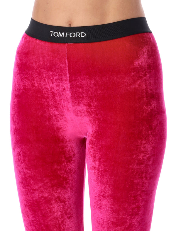 logo-waistband velvet leggings, TOM FORD