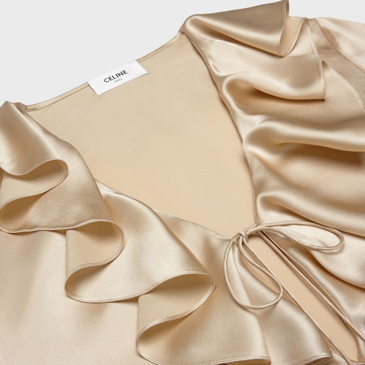 CHAMPAGNE CELINE BLOUSE WITH JABOT IN SATIN CREPE (2B913346H03CH)