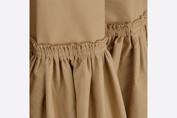 Mid-Length Flared Skirt Beige Cotton Gabardine