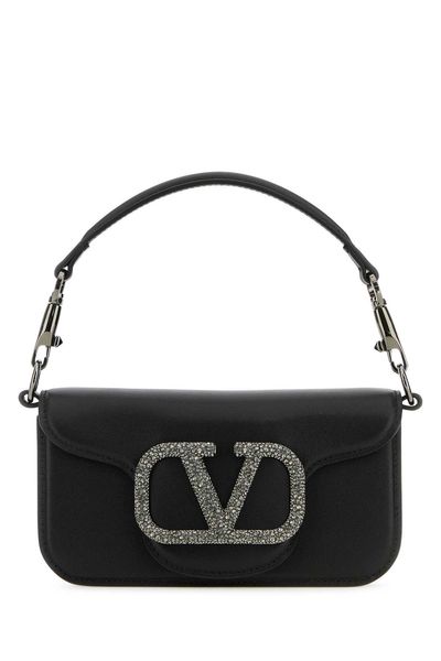 Valentino Garavani V-Logo Foldover Shoulder Bag Black, Satchel