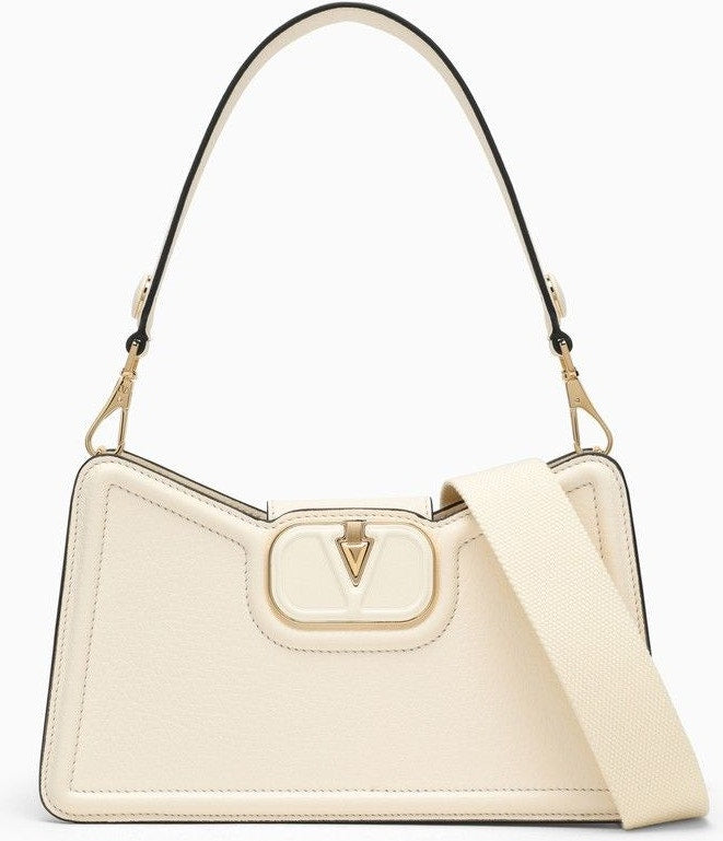 098 VALENTINO GARAVANI  VLOGO IVORY SHOULDER BAG IN GARNET CALFSKIN