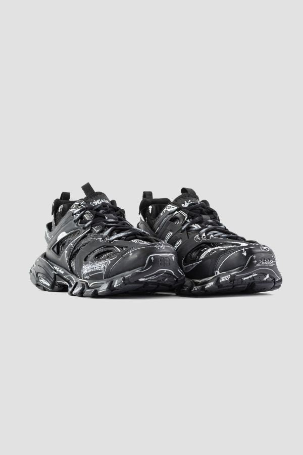 Balenciaga Men's Track Sketch/dirty/w Sneaker in Black Wh | Size It 43 | 542023W3SRA