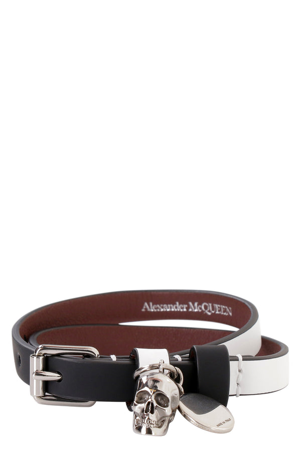 1070 ALEXANDER MCQUEEN LEATHER BRACELET WITH MEDALLION AND SKULL