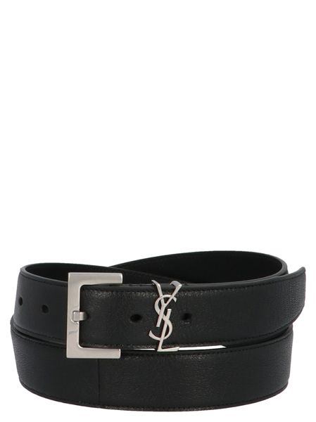 Saint Laurent Ysl Cintura Box Leather Belt Black / Silver
