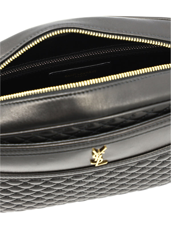 Saint Laurent Victoire Leather Shoulder Bag in Black