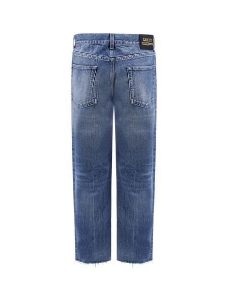 Gucci Logo Patch Cropped Jeans 100% Cotton