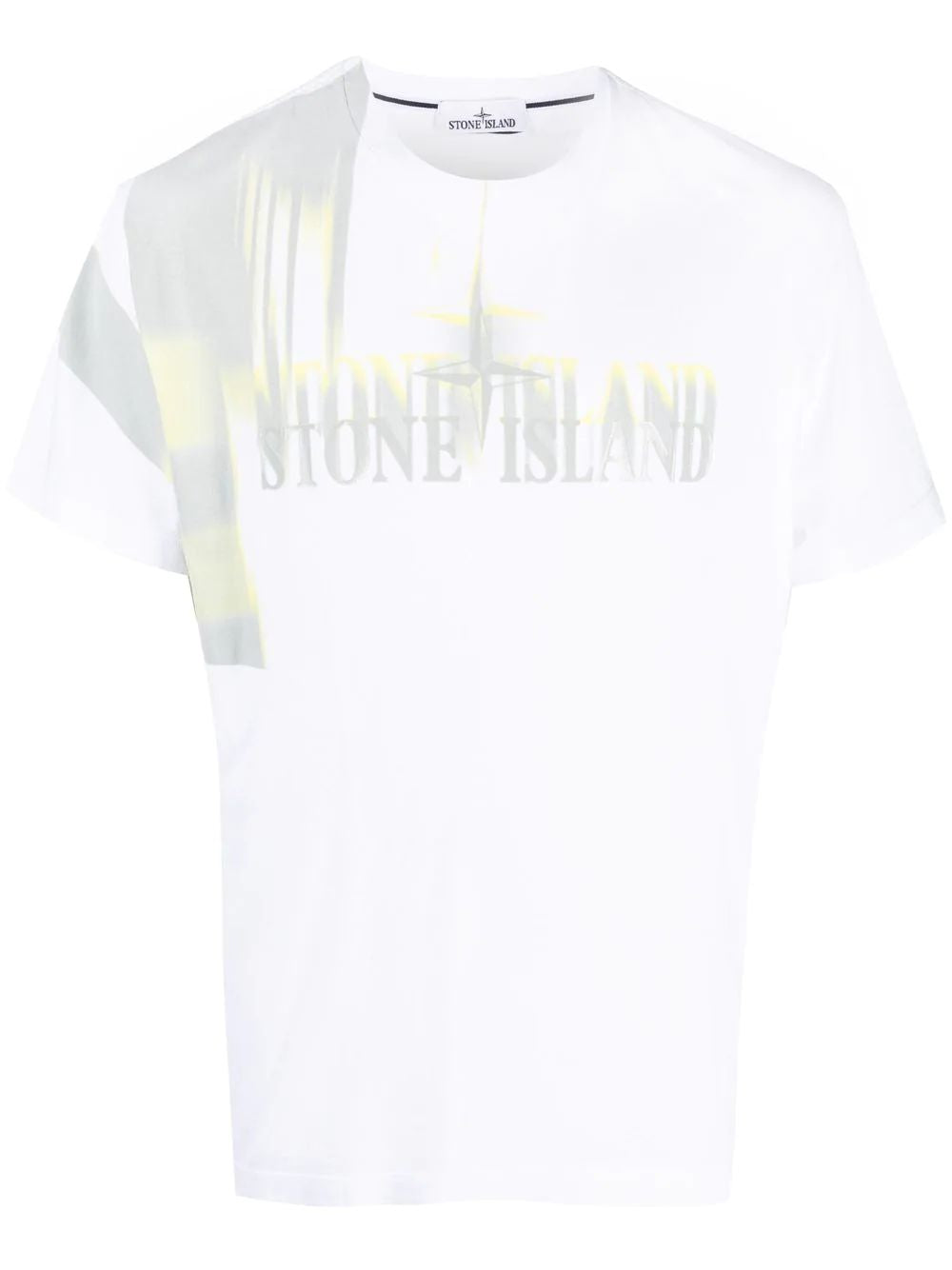 White STONE ISLAND BLURRED LOGO PRINT T-SHIRT