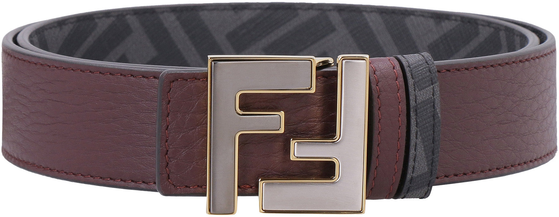 FENDI Squared FF Belt Burgundy Leather LOZURI