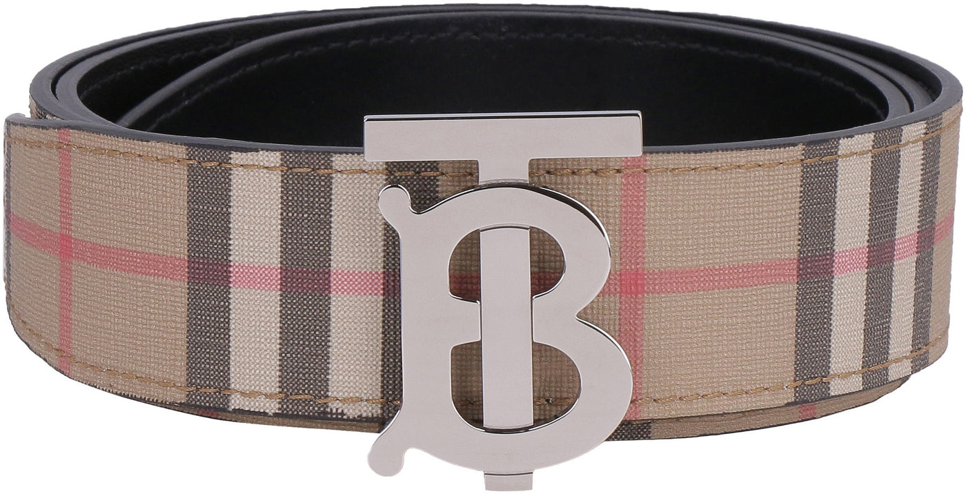A7026 BURBERRY LEATHER AND VINTAGE CHECK FABRIC REVERSIBLE BELT