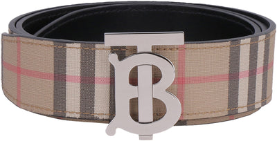 A7026 BURBERRY LEATHER AND VINTAGE CHECK FABRIC REVERSIBLE BELT
