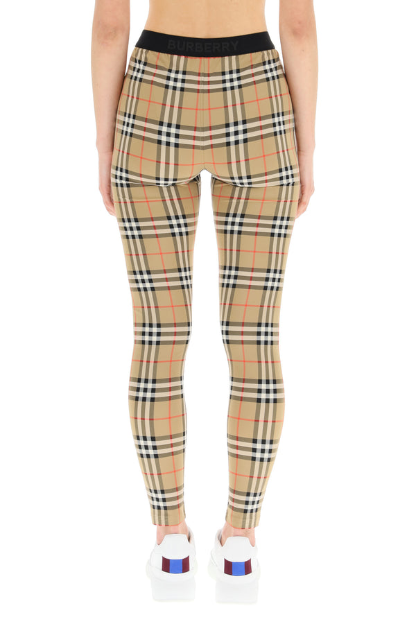 Check Print Panel Stretch Jersey Leggings Dark Birch Brown | The Webster