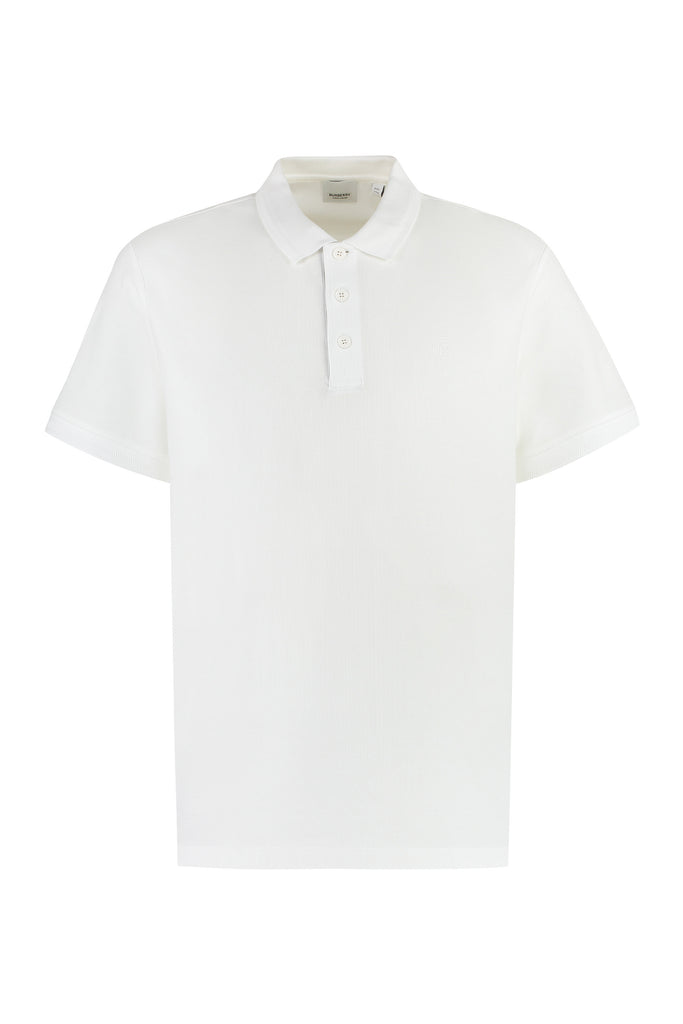 Burberry Men's Monogram Motif White Cotton Pique Polo Shirt