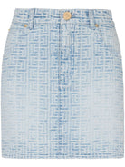 6FF BALMAIN ALLOVER MONOGRAM DENIM SHORT SKIRT