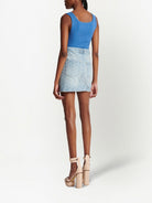 6FF BALMAIN ALLOVER MONOGRAM DENIM SHORT SKIRT