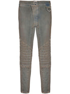 6AO BALMAIN KNEE PAD DIRTY BLUE DENIM PANTS