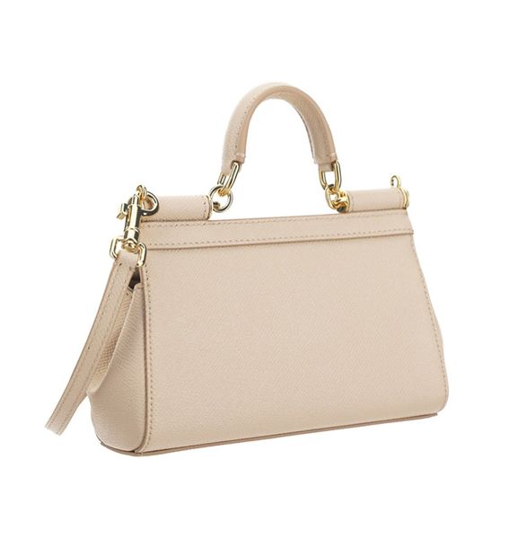 Dolce&Gabbana Small Sicily Dauphine Beige Leather Top Handle Bag New